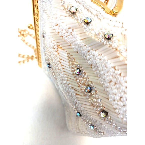 Victorian Glass BEADED Iridescent Bead 14K Plated Evening ART DECO NOUVEAU Purse - Picture 9 of 16